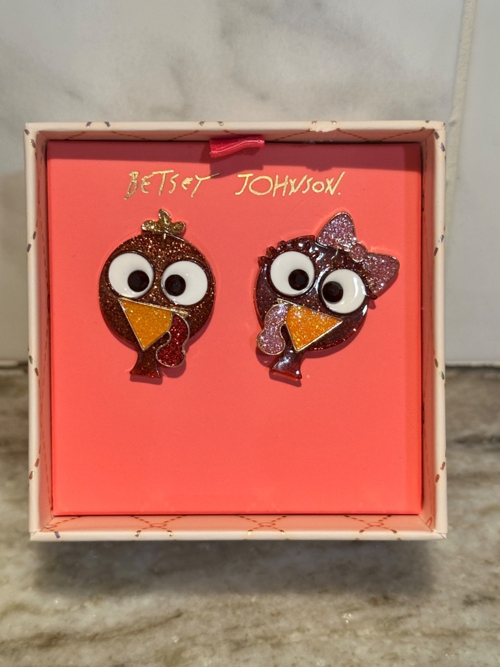 Betsey Johnson Glitter Turkey Earrings NEW Thanksgiving Festive Fun Holiday Fall